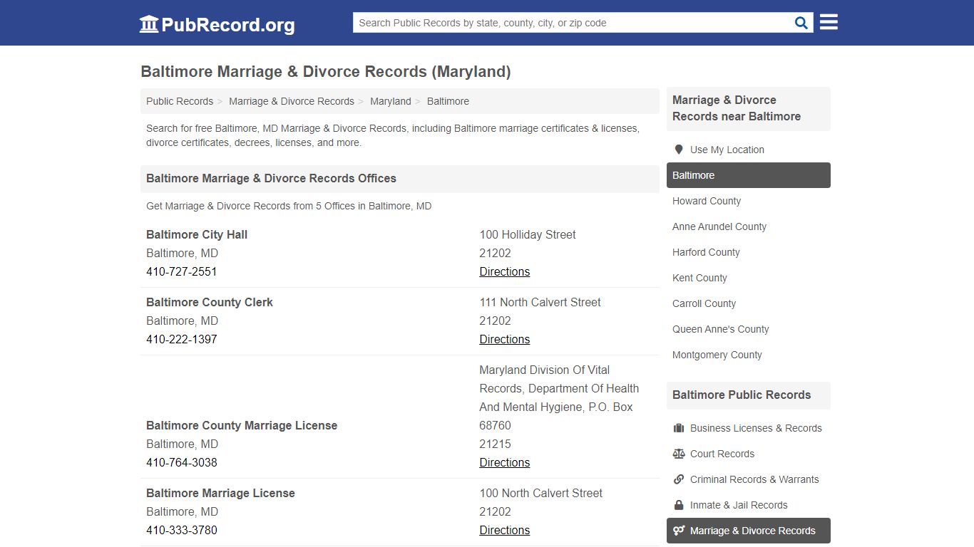 Baltimore Marriage & Divorce Records (Maryland)